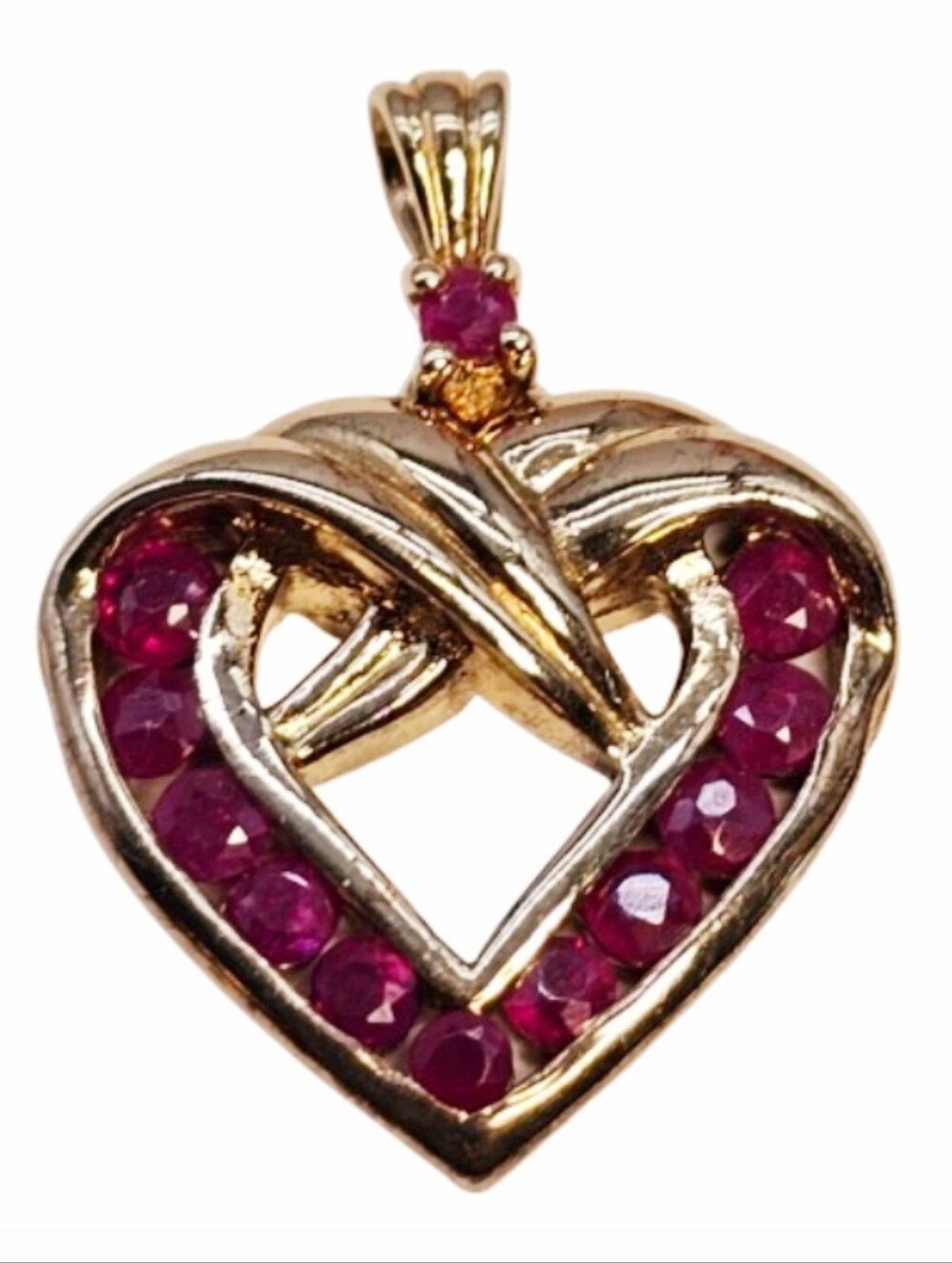 Gold 925 Heart Necklace Pendant Chanel Set Red Real Ruby Gemstones Love X Kiss